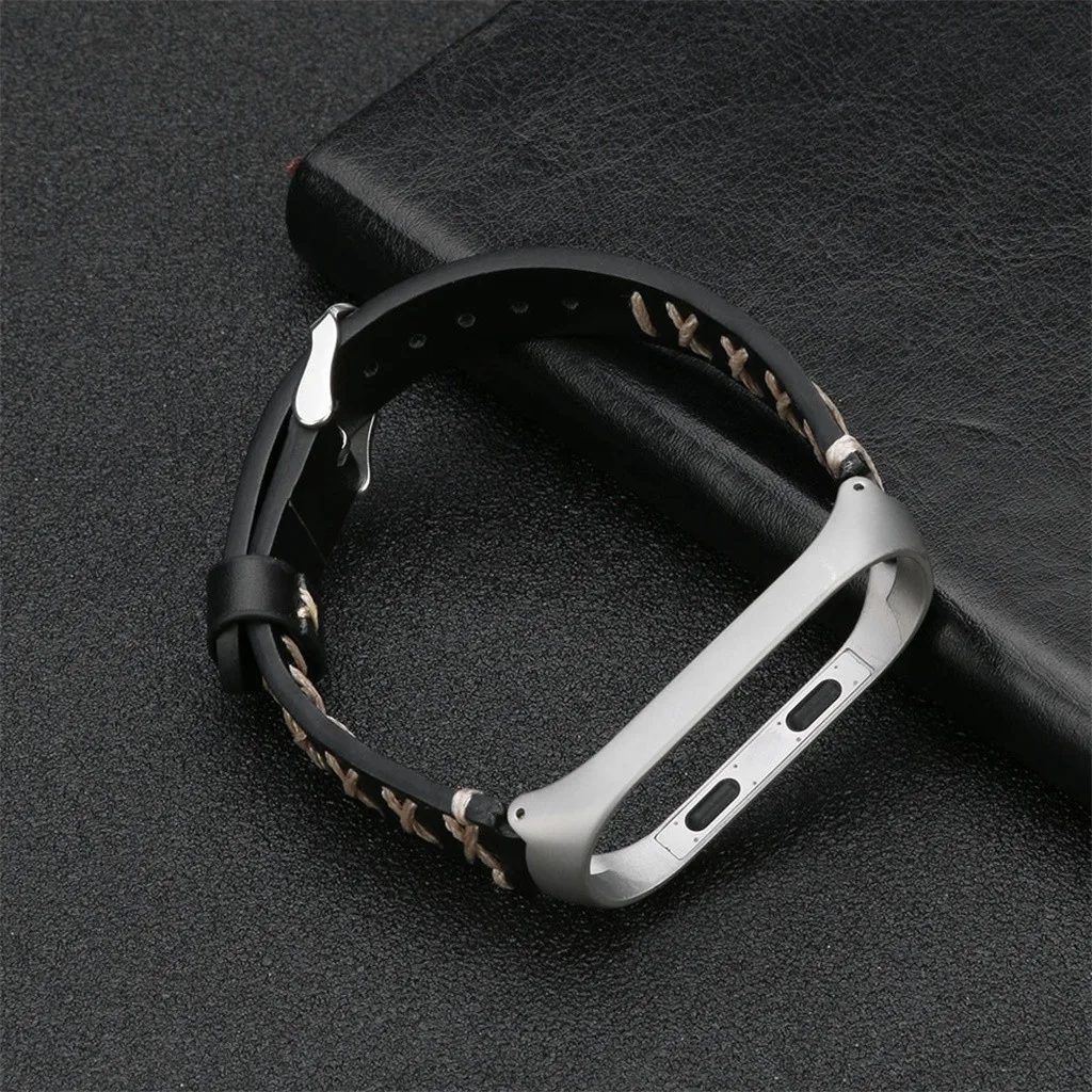 Ремешок кожаный для Xiaomi Mi Band 4 сменный металлический браслет C0703|Смарт-аксессуары|