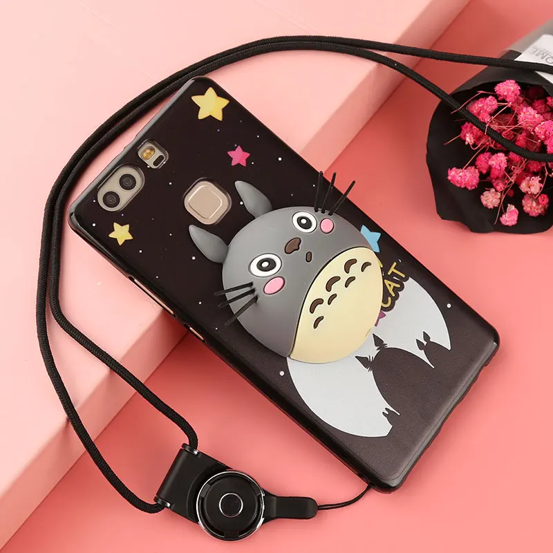 ALIVO 3D Silicone Fitted Case For Huawei P9 case with Lanyard Cartoon cute soft silicon full protective huawei Plus cover |