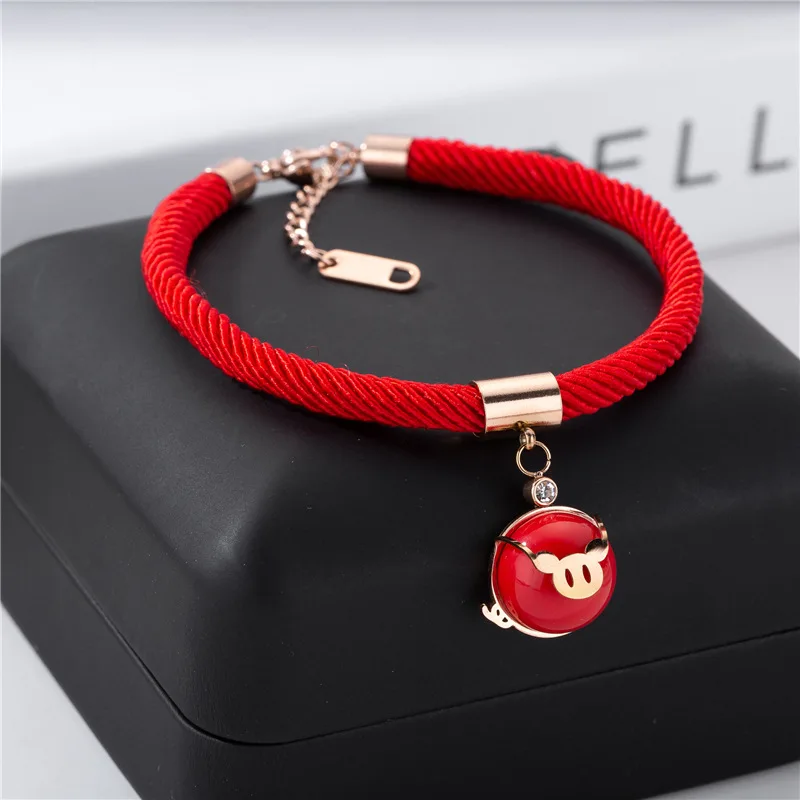 Red Charm Bracelet Female Titanium Steel 18k Rose Gold Plated Bangle Lucky Pig Hand Ornaments Jewelry | Украшения и аксессуары