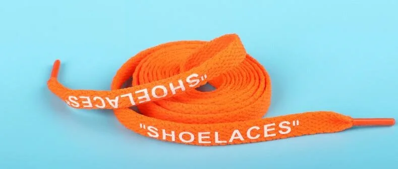 orange Напечатаны OW шнурки от кроссовок Белое кружево Kanye Мода аксессуары для обуви AJ кружева Овальные Плоские не протирающие печати "шнурки" - Цвет: orange
