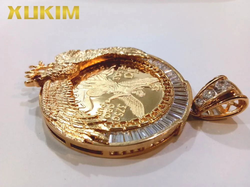 Xukim ювелирные изделия на заказ кулон крылья орла кубический цирконий золото Мексиканская монета кулон ожерелье