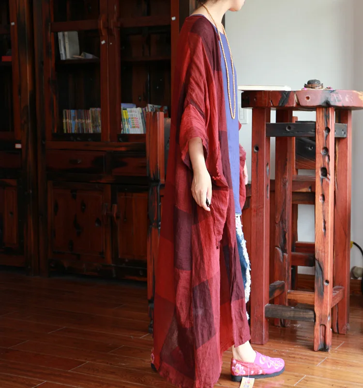 Женский Осенний свободный тренчкот из промытого льняного полотна 2021 клетчатый с