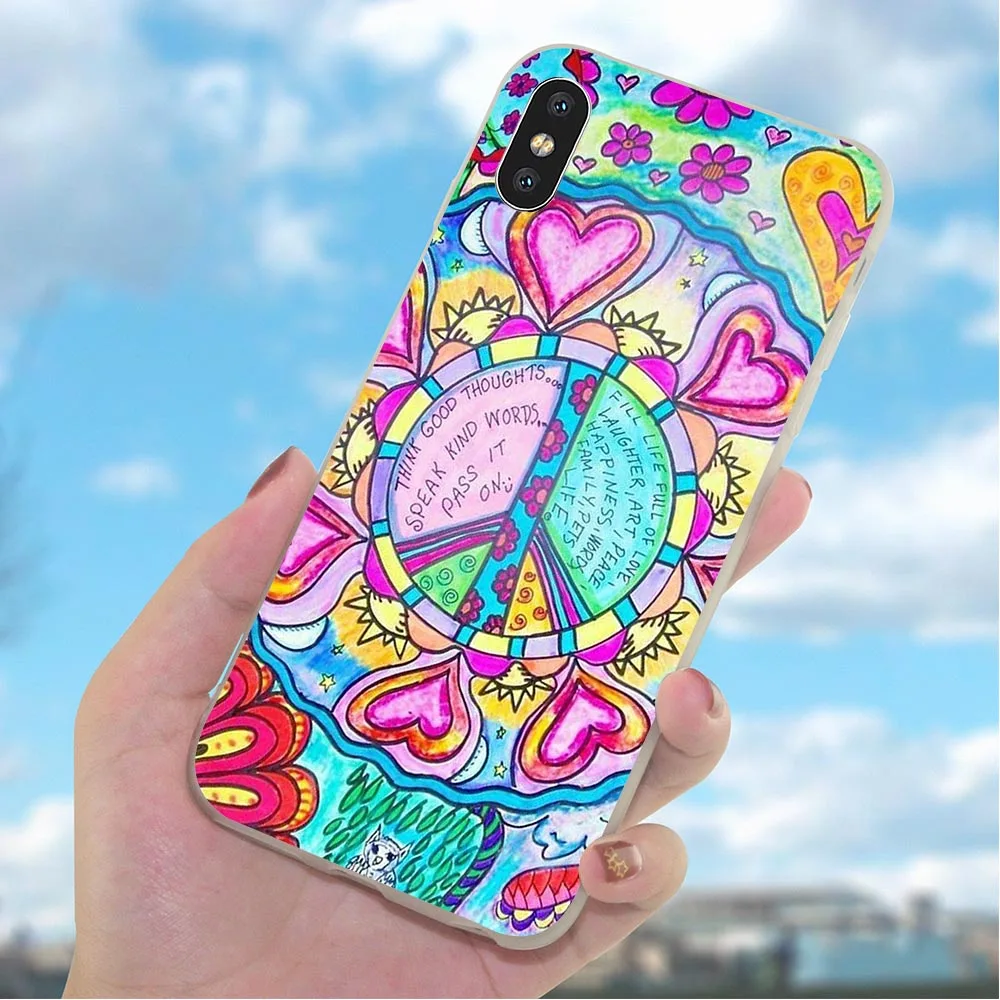 Мягкий ТПУ чехол для телефона iPhone X Hippie Psychedelic 6 6S XR Xs Max 8 Plus 7 5S 5 SE Shell 11 pro|Бамперы| |