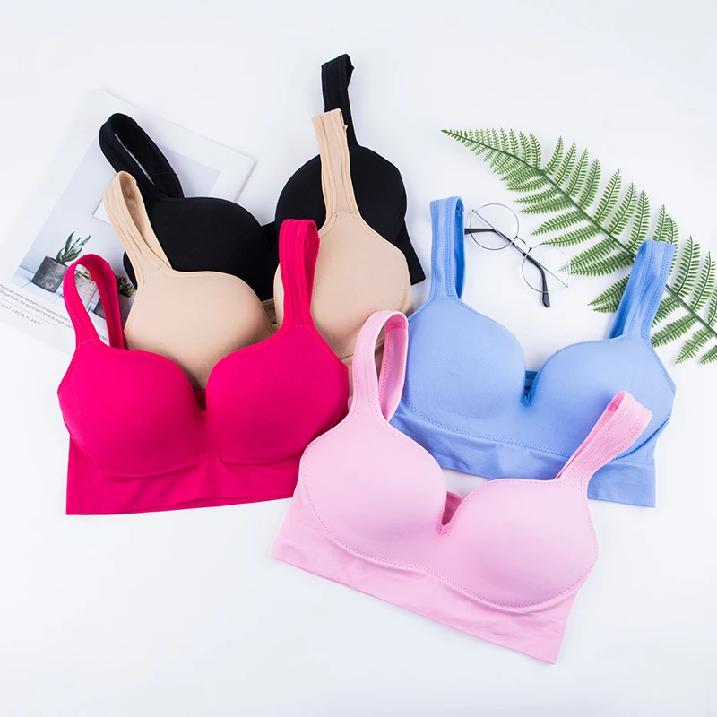 

Coloriented Active Bra Ladies Padded Fitness Daily Wear Wire Free Seamless Bra Push Up Cup Solid 5 Colors