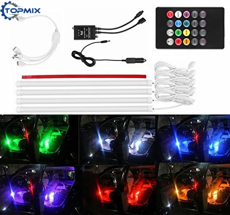 

4x30 см 18 SMD RGB автомобильная лента, неоновая декоративная лампа, Автомобильный интерьер, светильник с голосовым музыкой/пультом дистанционно...