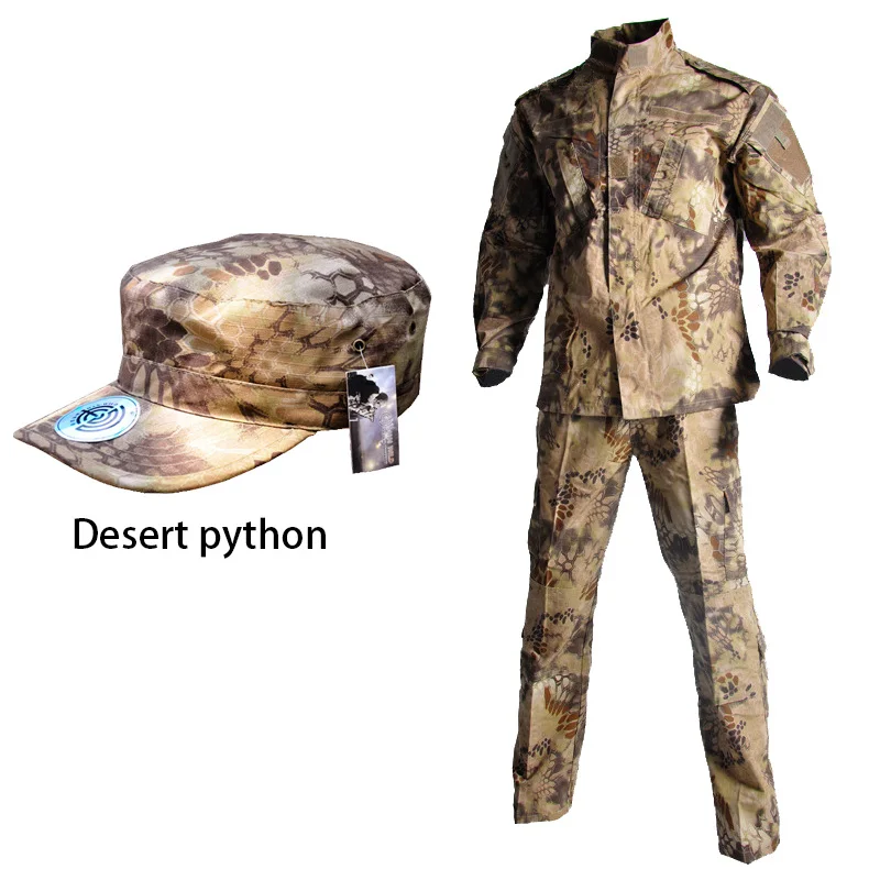 Desert python Военная рабочая одежда, Униформа, мужские комплекты, куртка, кепка, армейские штаны, тактические куртки, костюм, тренировочная одежда, мужские брюки, летние брюки - Цвет: Desert python