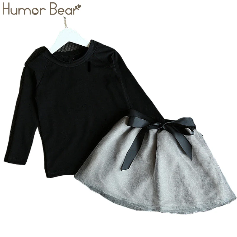 black 234 Humor Bear/осенняя одежда для маленьких девочек футболка с длинными рукавами и рисунком кота+ штаны в полоску комплект одежды для девочек, детская одежда - Цвет: black 234