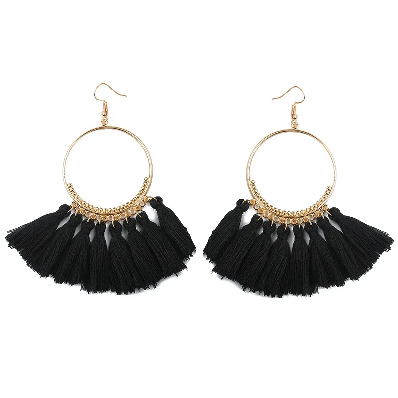 Женские серьги с кисточками Boho большие золотистые сережки Коннекторы в форме