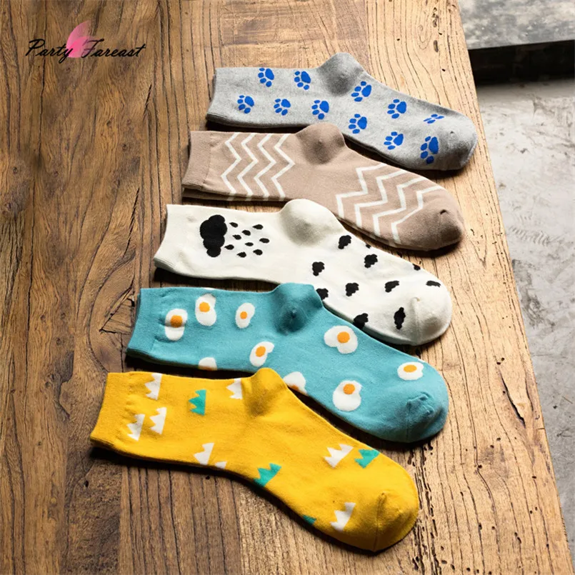 PF Для женщин зимние Носки для девочек удобные хлопковые Chaussette Femme Clound яйцо шаблон