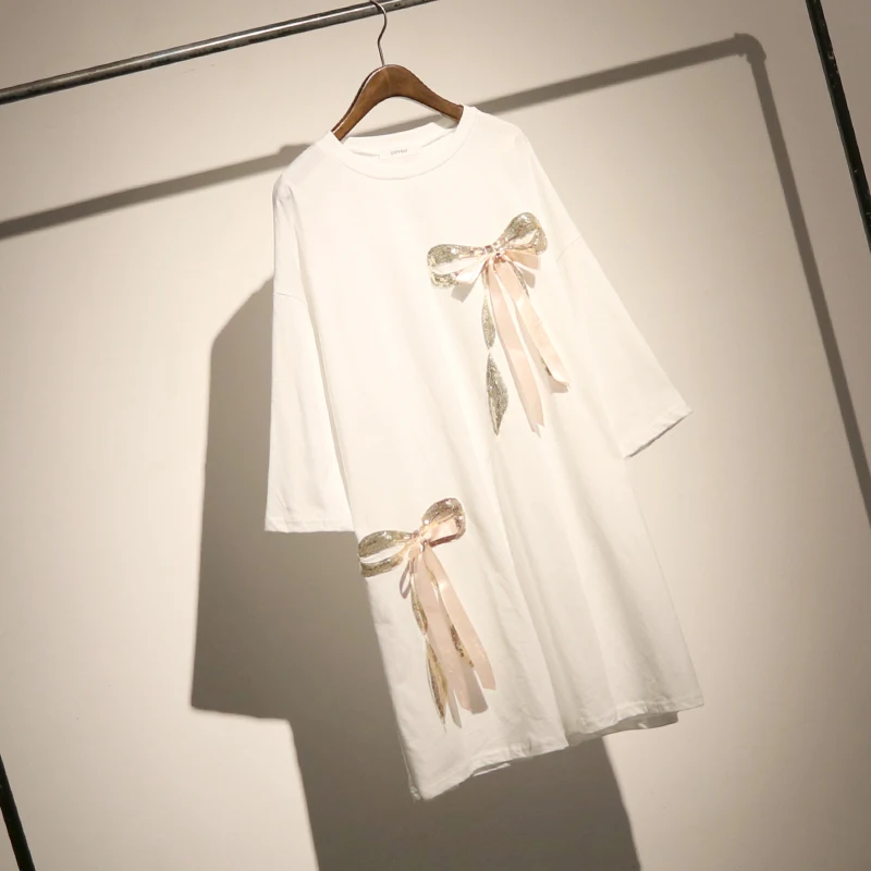 Женское платье-футболка с блестками и рукавом 3/4 | Женская одежда