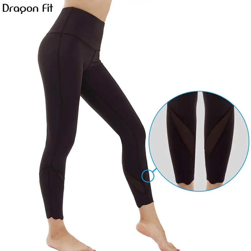 Женские сетчатые штаны для йоги Dragon Fit эластичные Леггинсы с цветочным рукавом