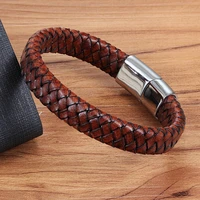 xqni retro style grid texture genuine leather bracelet for men brown color hand jewelry for birthday men women bangle gift