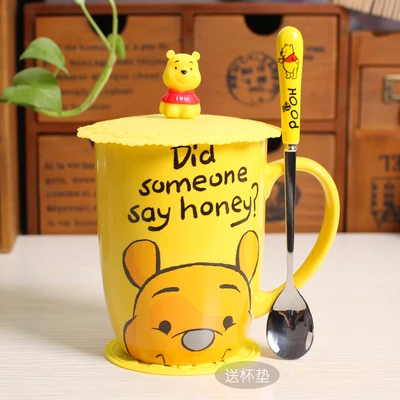 Pooh Spoon Lid Новое поступление, мультяшная кружка, милые чашки с Микки Маусом, 500 мл, креативные чашки с молоком, парные кружки, чашка для кофе, воды, Минни, милый хороший подарок, посуда для напитков - Цвет: Pooh Spoon Lid