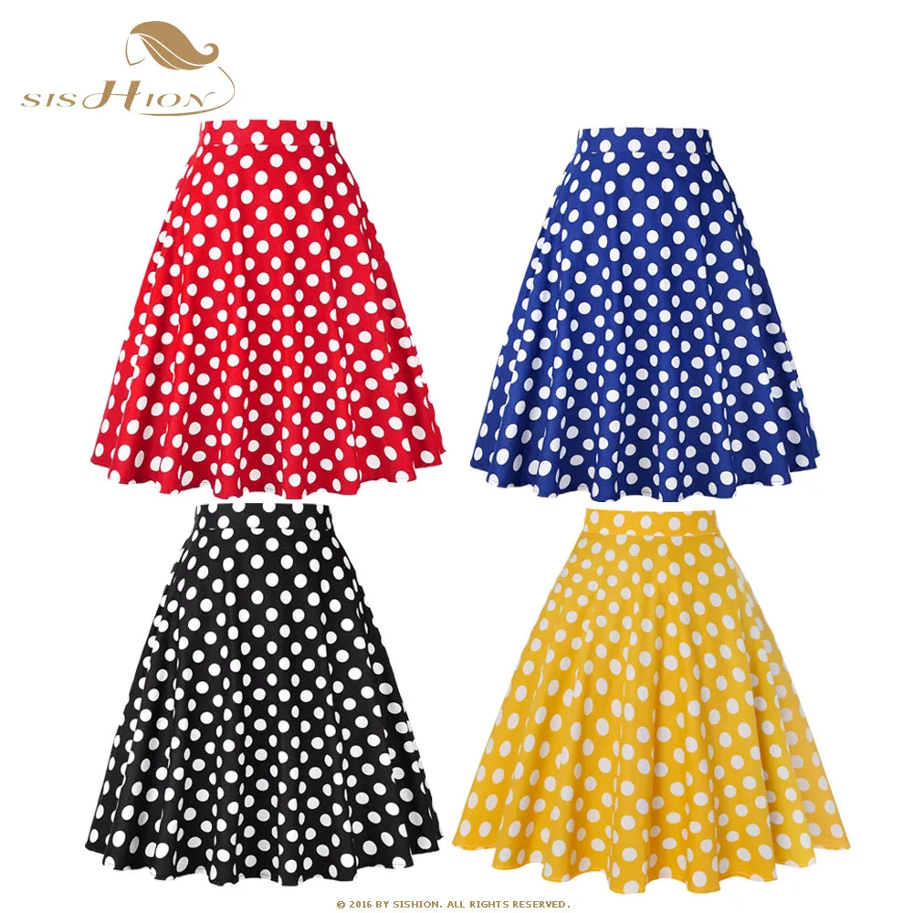 

SISHION Women Skirt Blue Red Black White Polka Dot High Waist Vintage Skater faldas mujer School Short Skirt VD0020
