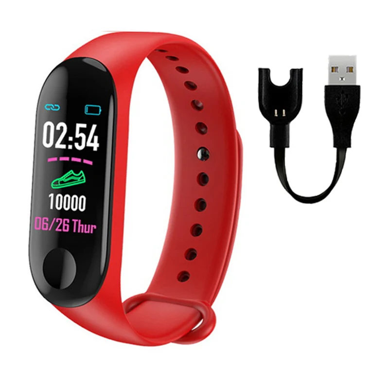 Красный M3 Plus спортивный автоматизированный браслет M3x SmartBand Монитор артериального давления фитнес-трекер умный браслет женский шагомер человек - Цвет: Красный