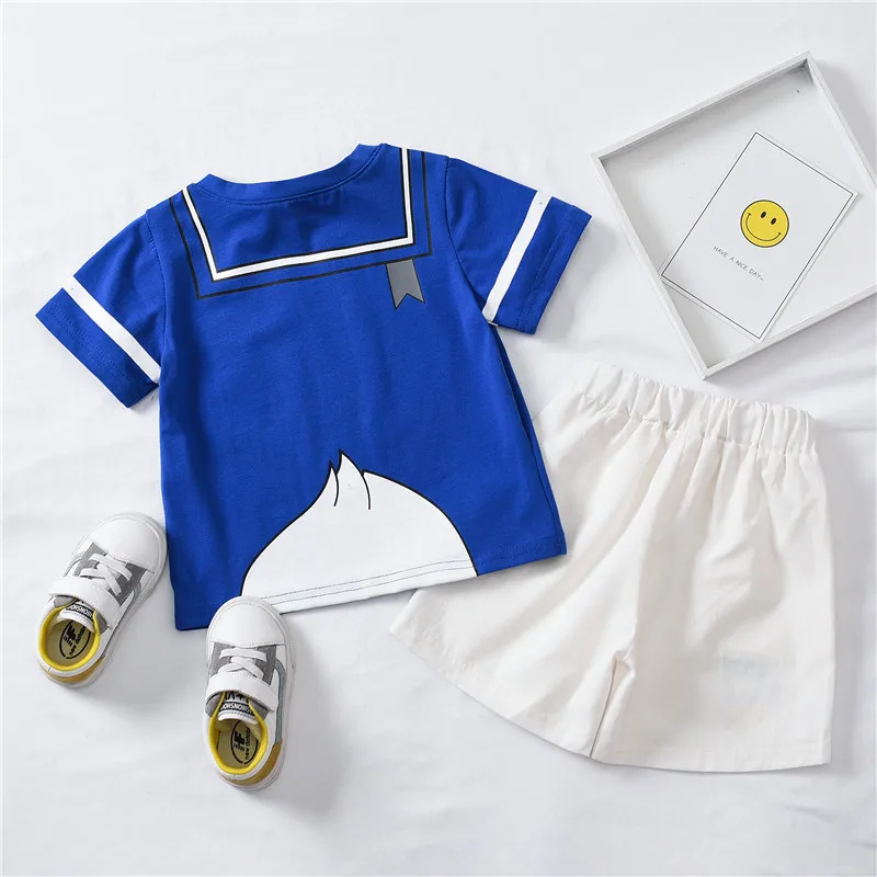 New Boy Clothes Set Summer Cotton Girl Dress Children Donald Duck T-shirt+Shorts Set 2Pcs Boys Girls Cartoon Clothing 1-6T