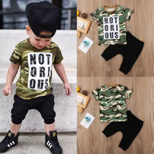 Модные камуфляжные топы для маленьких мальчиков футболка и шорты летний