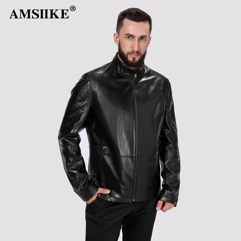 AMSIIKE Мужская Кожаная Куртка Воротник Стойка на Молнии A8279|jacket genuine leather|jacket jacketjacket