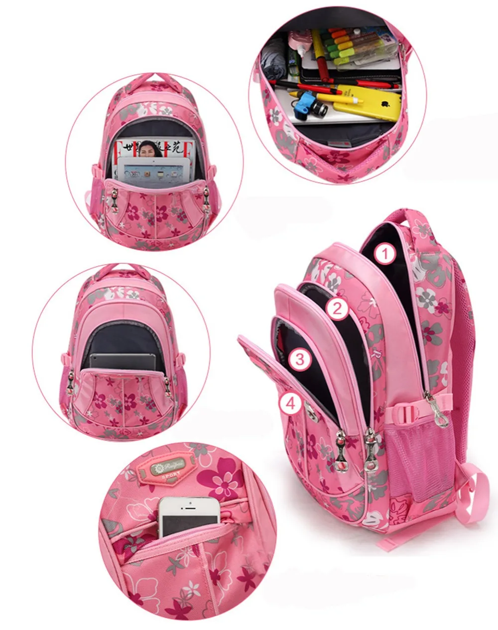 Детские школьные ранцы с цветочным принтом для девочек и мальчиков
