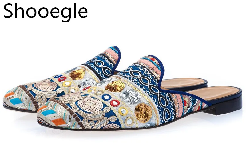 Мужские этнические туфли с ручной вышивкой Слипоны в богемном стиле Парусиновые