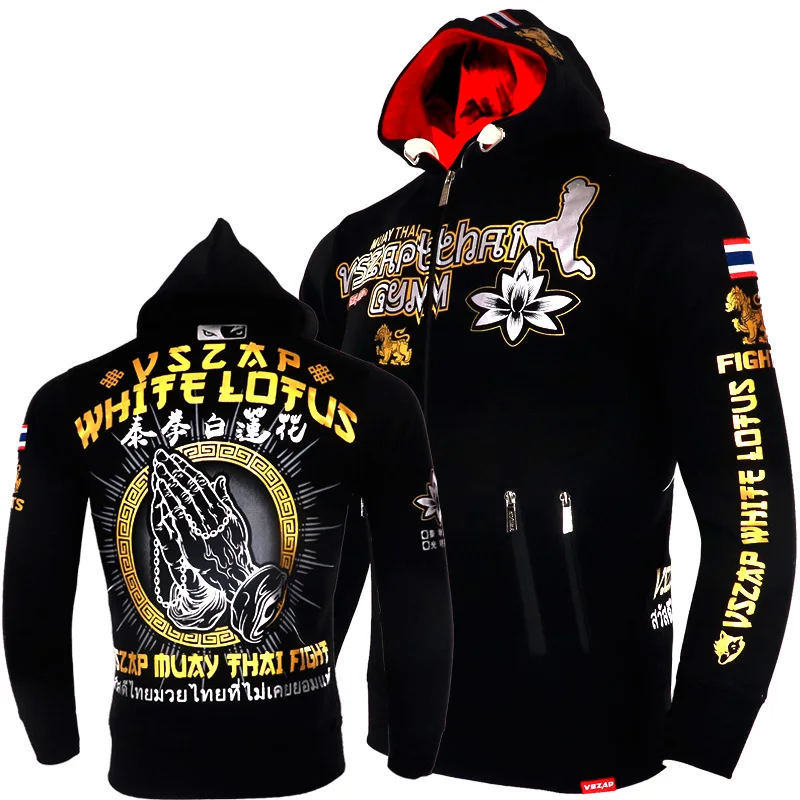 Мужская толстовка VSZAP MUAY THAI Длинная в стиле хип хоп с капюшоном одежда для фитнеса