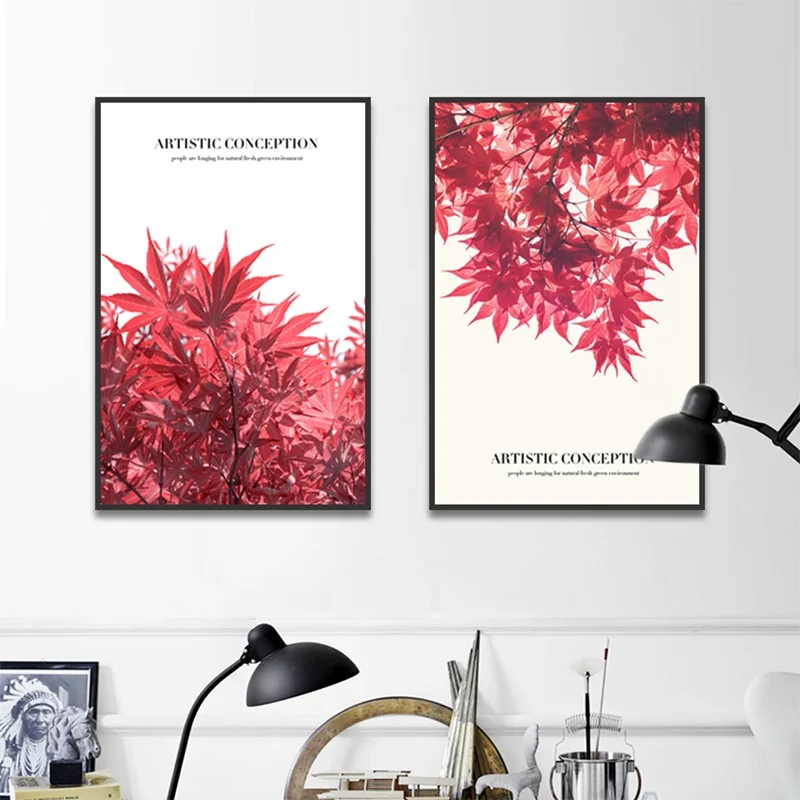 Картина на холсте с изображением Красного кленового листа настенная Модульная