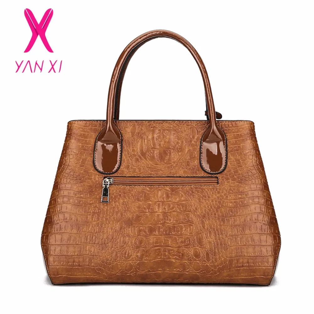 YANXI бренд 2017 новые модные повседневные Глянцевая аллигатора сумки Большая
