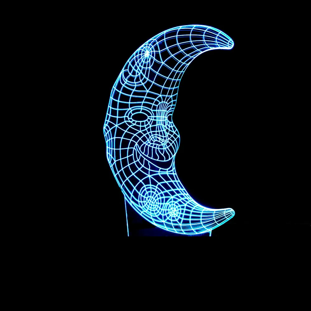 Акриловая гравировка искусство Луна 3d настольная лампа полумесяц лицо 3d Настольная лампа с сенсорным управлением стол модеран цветной ночник