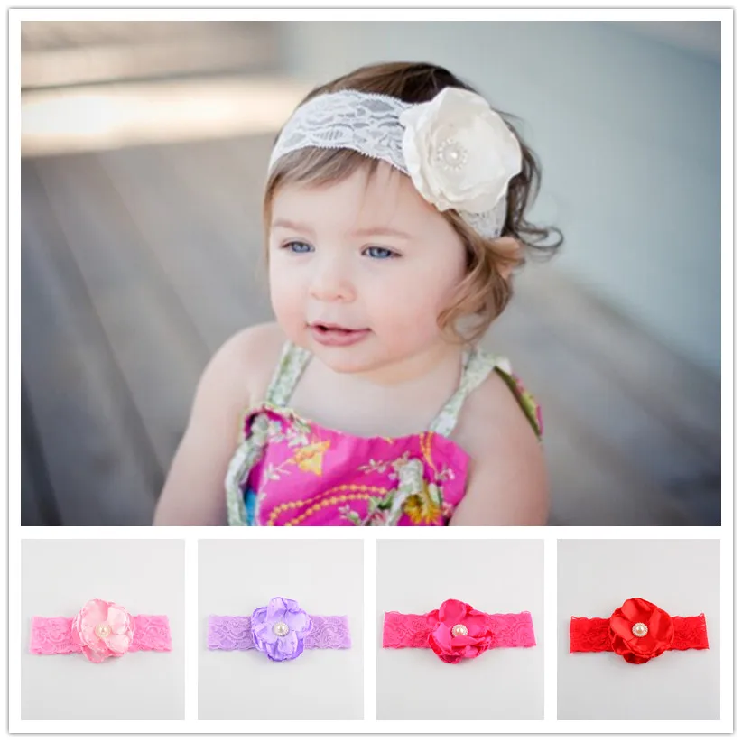 Красивые повязки на голову для девочек с цветами из сгоревшего сатина жемчужный