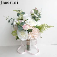 janevini 2019 countryside style bridal bouquets artificial silk flower white light pink rose bride wedding bouquet blumenstrauss