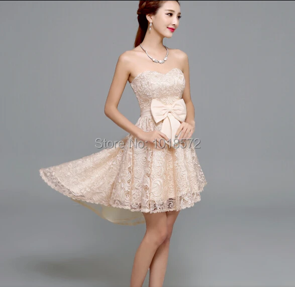 2017 элегантные кружевные вечерние платья с бантом милое короткое спереди длинное