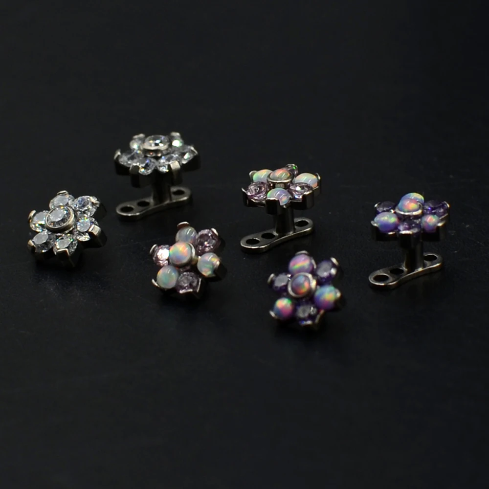 1 шт. титановый цветок циркониевый Опаловый Топ дермальный якорь пирсинг микро