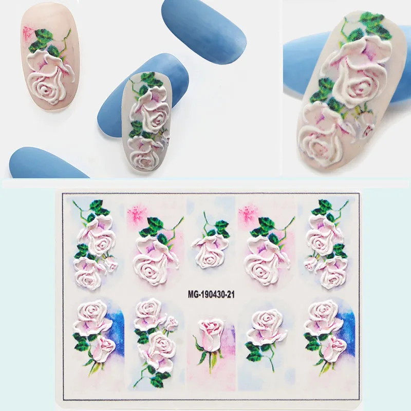1 шт. 3D DIY акриловая Выгравированная наклейка с цветком для ногтей Рельефный цветок кленовый лист мороженое Водные Наклейки эмаистичные наклейки для ногтей