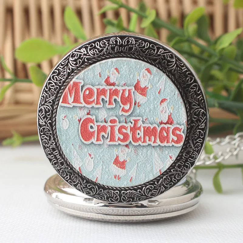 Европа новые Рождеством кварцевые карманные часы флип Рождественский подарок