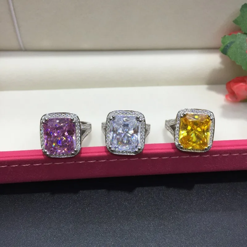 2017 Новые кольца для женщин с драгоценными камнями трех цветов для свадебных церемоний Ювелирные изделия Кольца подушечной огранки 10 карат 5A Cz Золото с наполнением белого золота Помолвочное кольцо на торжество.