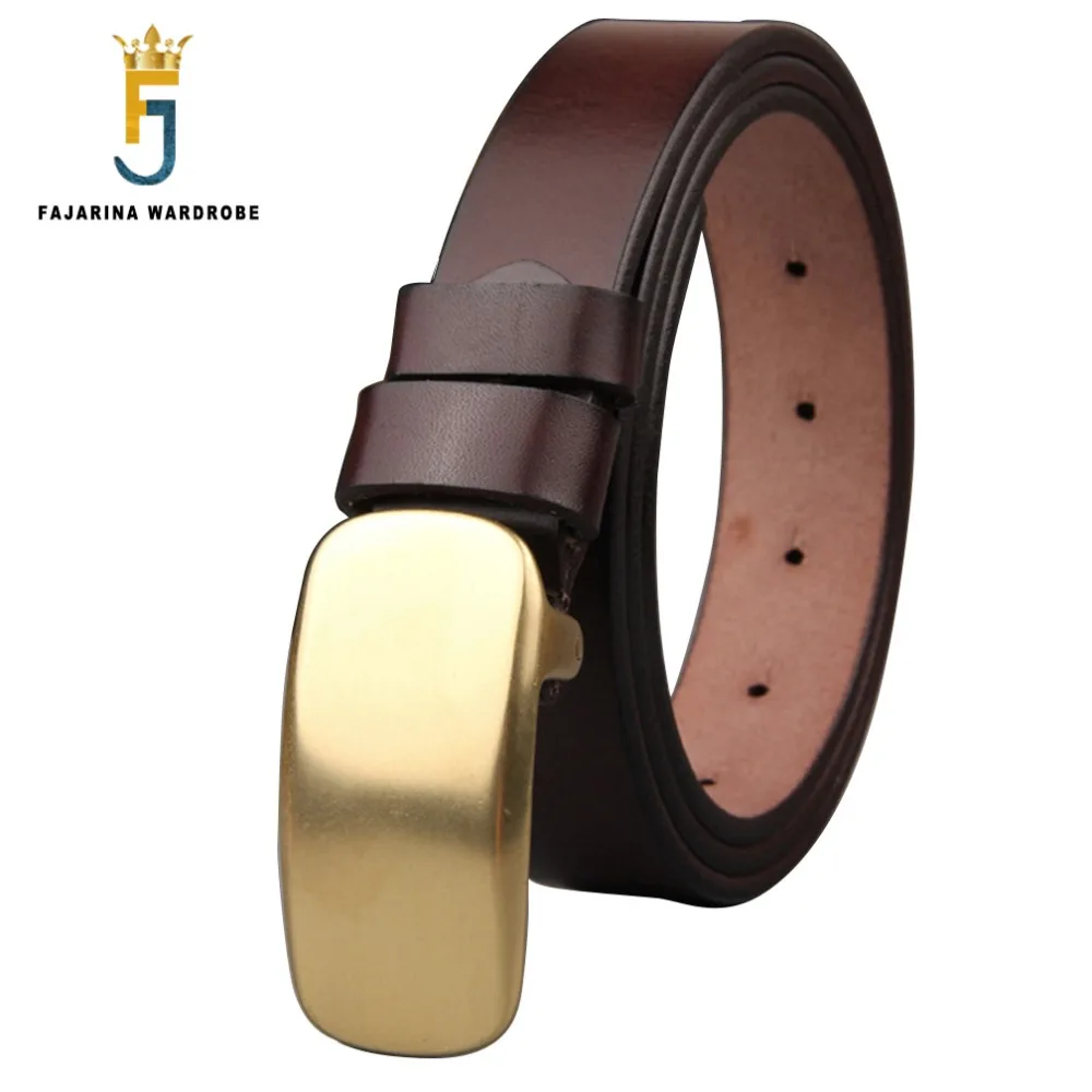 FAJARINA Unisex Top Quality Copper Geometric Ellipse Pattern Brass Buckle Belts Cowskin Genuine Leather Thin Model Belt N17FJ180