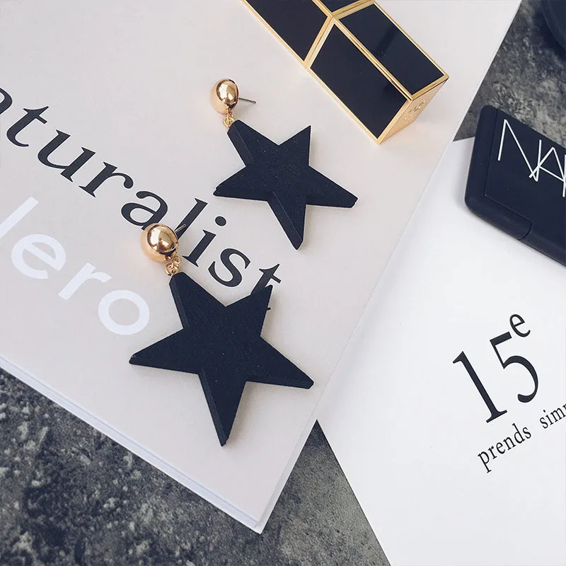 Модные серьги для женщин винтажные черные деревянные звезды висячие простые