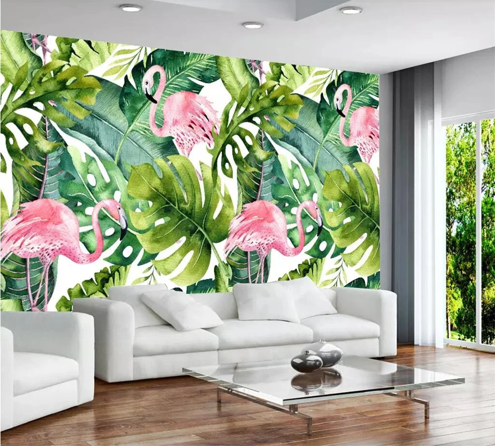 beibehang Custom photo wallpaper 3d Nordic small fresh flamingo turtle back leaf background painting papel de parede | Обустройство
