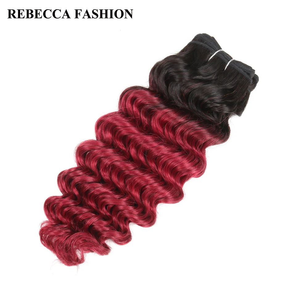 Rebecca бразильские глубокая волна Remy натуральные кудрявые пучки волос 100 г Омбре