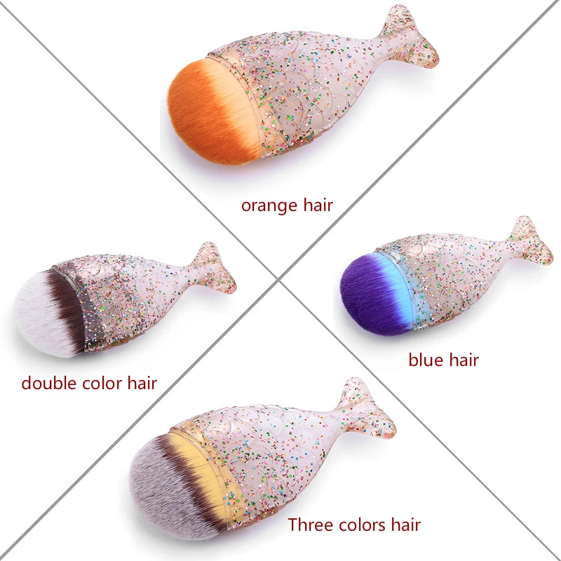 

Hot Beauty Cosmetics Makeup Brush Tool maquiagem Crystal Fish Mermaid Shape Face Make up Powder Foundation Blush Brush 500pcs