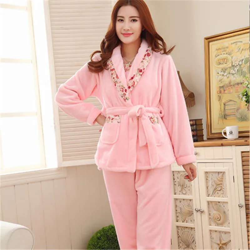 3 шт. нижнее белье + топы брюки фланелевые женские зимние пижамы для женщин