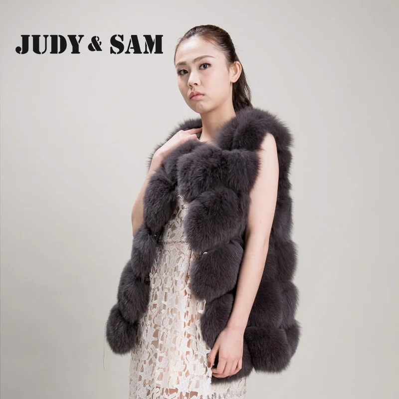 Высокое качество синий лисий мех жилет Винтаж натуральный пальто для женщин |