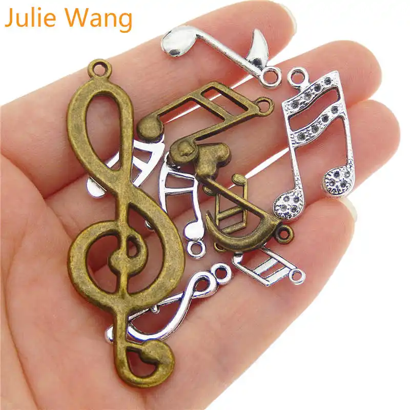 Julie Wang 10 шт. смешанные музыкальные ноты подвески из Сплава Антикварные цвета