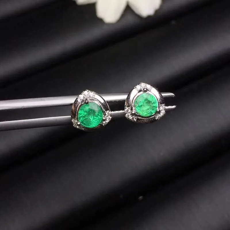 Изумруд Серьги Бесплатная доставка натуральный изумруд 925 пробы серебряные
