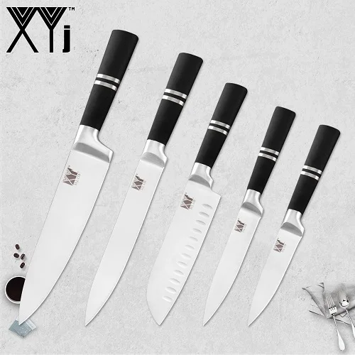 B.5 Pcs Set XYj японский кухонный нож из нержавеющей стали, нож для очистки фруктов, утилита Santoku, нож для нарезки хлеба, ножи для шеф-повара, держатель, точилка, бар - Цвет: B.5 Pcs Set