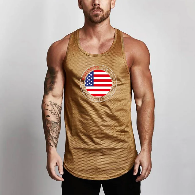 

Muscleguys Gyms Wear Brand Clothing Bodybuilding and Fitness Men Tank Top Workout Vest Stringer Tanktop Mesh Undershirt