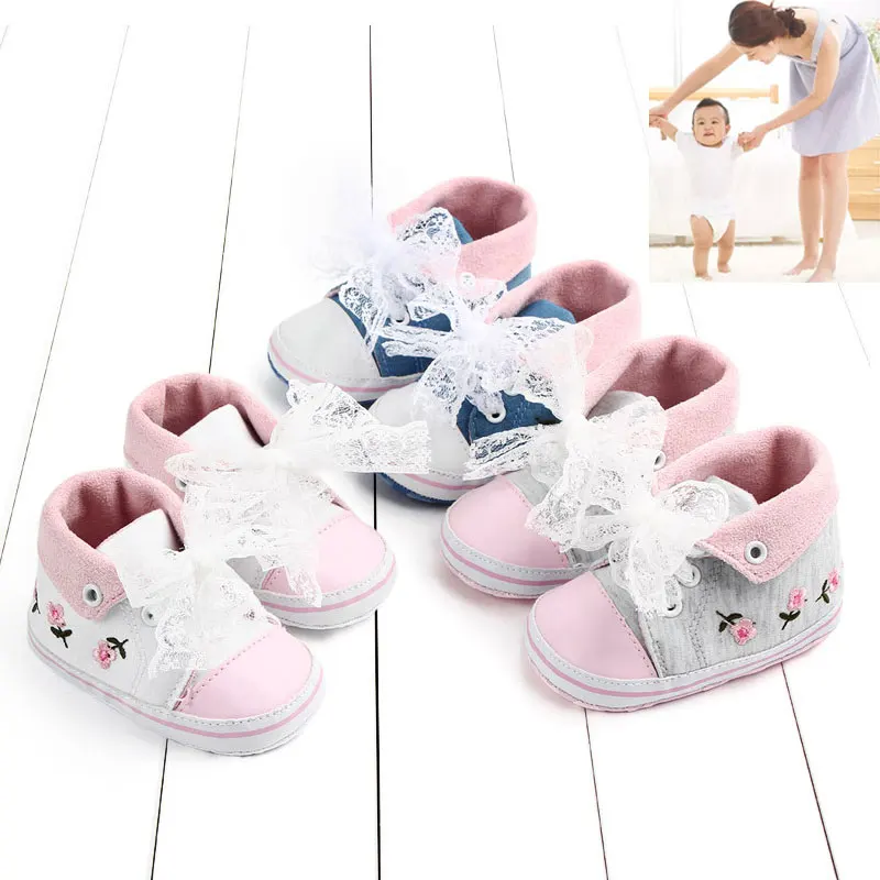 

Baby Girl Shoes Infant Shoes Fashion Embroidered Lace Canvas Shoes Spring Autumn Anti-slip Soft Crib Shoes Shoes For Newborns