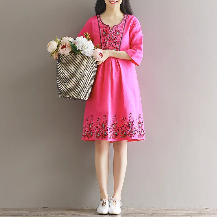 Новинка лета 2018 года хлопковые платья больших размеров с вышивкой в стиле ретро
