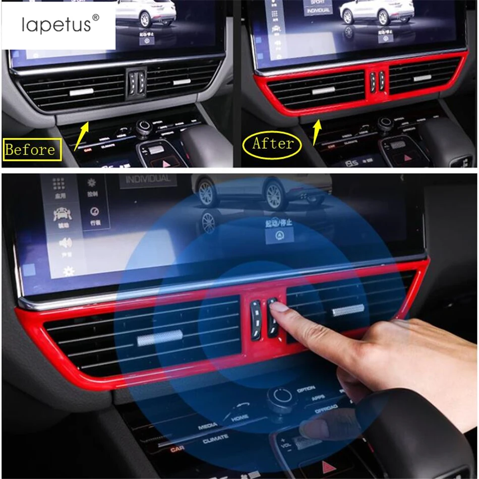 

Lapetus Accessories Fit For Porsche Cayenne 2018 - 2021 ABS Central Air Conditioner AC Outlet Vent Frame Molding Cover Kit Trim