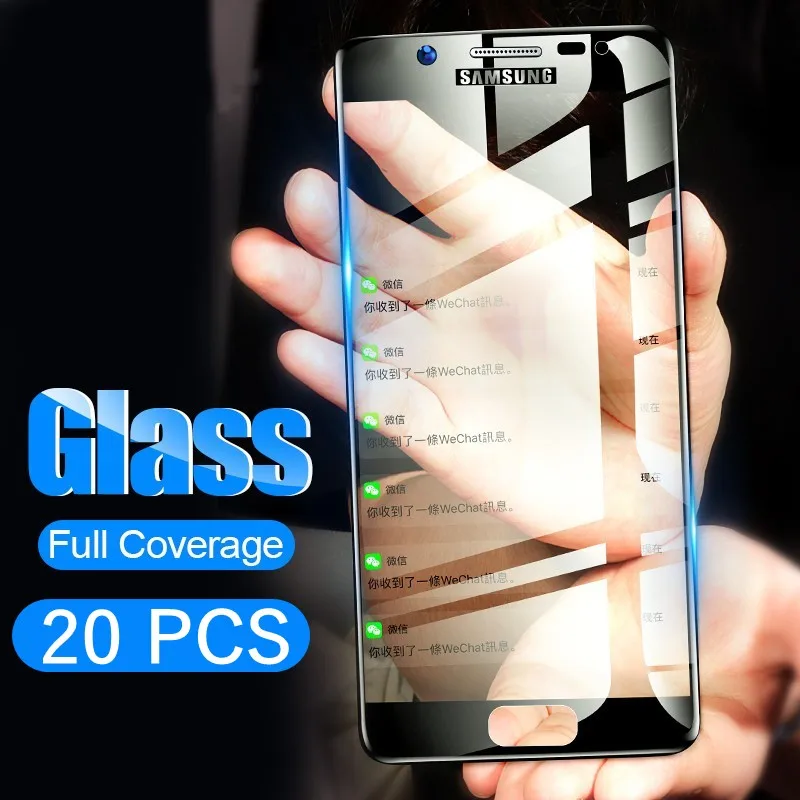 20 шт./лот полное покрытие закаленное стекло пленка для Samsung A9 A8 Plus A7 A6 J8 J4 J2Pro J7 J2 J6